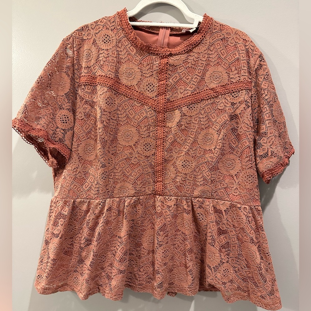 Andrée by Unit Blouse Lace Blush/Brown Size 2X